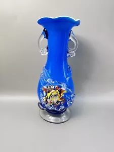 1970’s Vintage Hand blown Hand Crafted Art Glass Blue Vase - Picture 1 of 6
