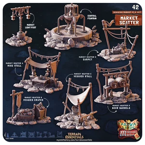 Market Scatter Terrain Medieval Market 2 Scatter Terrain Essentials CastNPlay - Imagen 1 de 1