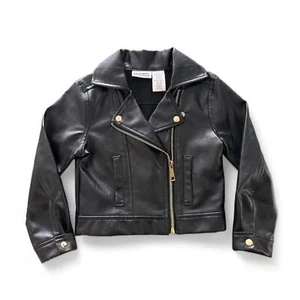 NWOT Girls Fashion PU Leather Motorcycle Jacket, Black, Sz:5 - Picture 1 of 3