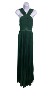 Self Portrait Pleated Chiffon Maxi Dress US 4 Emerald Green - Picture 1 of 9