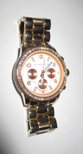 Raro Orologio da polso Michael Kors Uomo Tono Oro Stile Cronografo Pavimentato Lunetta Zirconia