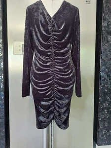 NEW RIPE XL 16 black crushed velvet velour rouched long dress STRETCH maternity - Picture 1 of 11