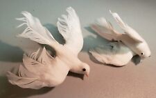 Vintage Spun Cotton White Doves-Real Feathers Beautiful Peace Easter Christmas