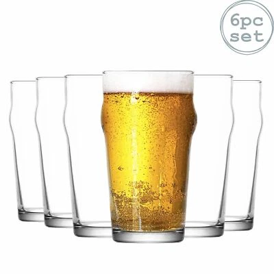 Noniq Beer Glasses - 570ml - 6 Ridged No Nick Classic Pint Glasses Pub Glasses - image 1 of 4