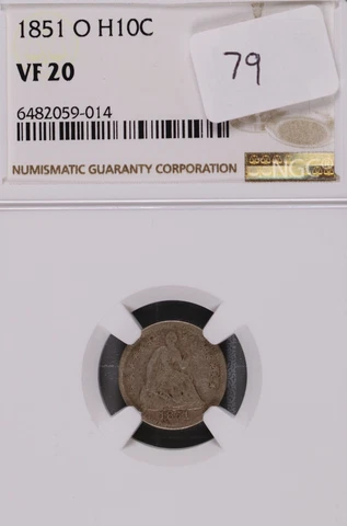 1851-O Seated Liberty Silver Half Dime NGC VF-20 #9-014 Cover