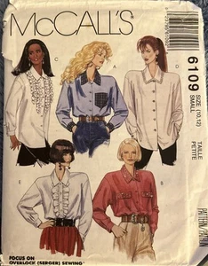 Vintage McCalls Pattern 6109 Poet Shirt Tuxedo Style Blouse Size 10-12 UNCUT - Picture 1 of 2