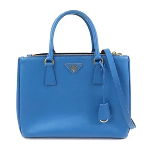 PRADA Triangle Logo Galleria Saffiano Leather 2Way Bag Blue 1BA274 Auth Used F/S - Picture 1 of 24