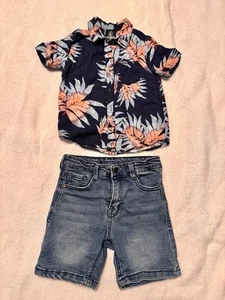 Volcom Kids' Boys Patterned Shirt and Denim Shorts Set - Picture 1 of 4