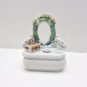 Vintage Porcelain Trinket Box Vanity Scene Mirror Frame Chest Dish - Picture 1 of 12