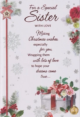 SIMON ELVIN SISTER CHRISTMAS GREETING CARD 9"X6" PRESENT NICE VERSE
