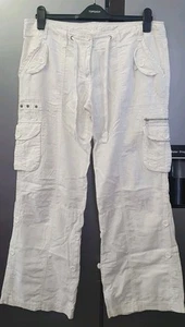 Damen Leinen Baumwolle Cargo Hose UK12 EU40 US8 Weites Bein Hose Sommer Urlaub - Bild 1 von 19