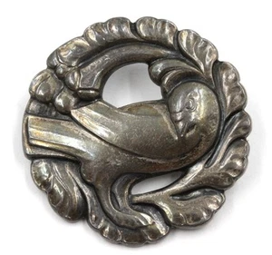 VINTAGE GEORG JENSEN DENMARK 134 STERLING SILVER DOVE BIRD CIRCLE BROOCH PIN - Picture 1 of 3