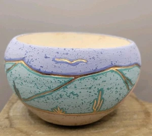 Vintage Desert Southwestern Pottery Vase 22k gold Signed MB - Picture 1 of 14