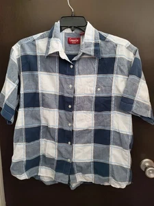 Company One Women's Short Sleeve with Pocket Shirt: Blue and White Plaid Size 2X - Picture 1 of 4