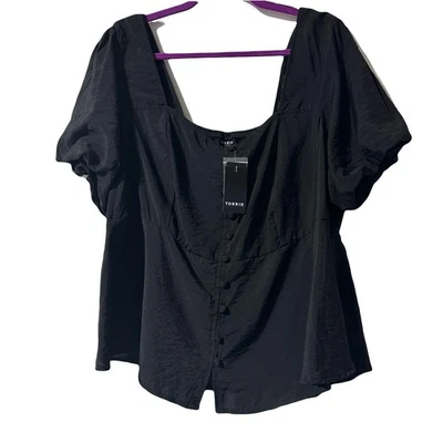 Blusa Torrid preta peplum tamanho L 12 puff manga curta botão nova com etiquetas - Imagem 1 de 4