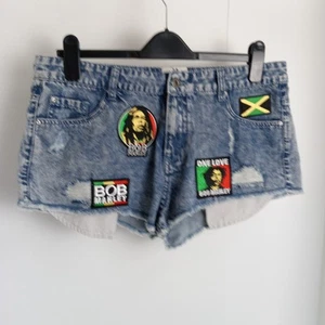 Zion Rootswear blaue Damenjeansshorts Größe 14 Bob Marley Jamaika - Bild 1 von 4