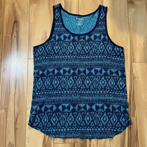 Camiseta sin mangas Lane Bryant de algodón acanalada talla 18-20W azul patrón tribal dobladillo redondo - Imagen 1 de 5