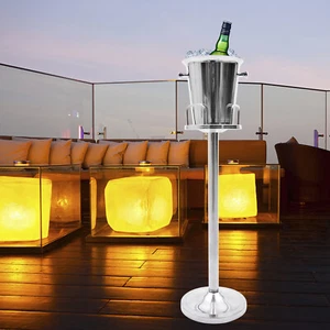 Floor Standing Silver Champagne Ice Bucket Stainless Steel Wine Cooler Ice Gift - Picture 1 of 13