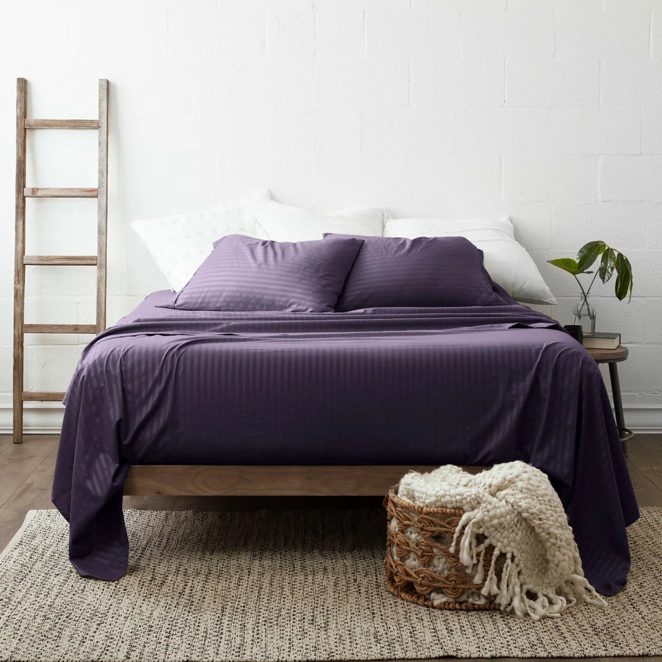 ienjoy Home 4 Piece Home Collection Premium Embossed Stripe Design Bed She