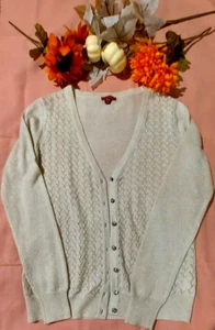 Merona Cream Sparkly Knit Cardigan Sweater Shiny Button - Size M - Picture 1 of 12