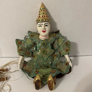 Oriental Puppet marionette wooden painted face traditional string 14” Vintage - Picture 1 of 12