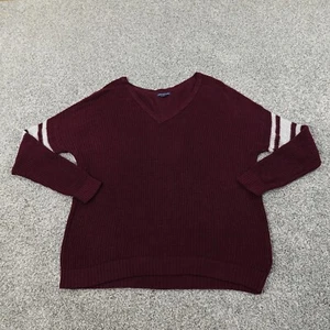 American Eagle Sweater Womens L Red White Knit Pullover Sweatshirt Casual Preppy - Picture 1 of 11