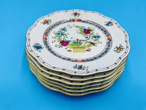 HEREND PORCELAIN HANDPAINTED INDIAN BASKET MULTICOLOR DESSERT PLATES 517/FD - Picture 1 of 12