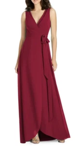 Jenny Packham Damen Burgunderrot Chiffon Wickelkleid Größe 4 JP1025 - Bild 1 von 3