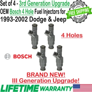 NEW OEM Bosch III Gen 4-Hole Upgrade x4 Fuel Injectors for 97-02 Jeep TJ 2.5L I4 - Picture 1 of 5