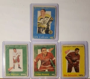 1959-60 Topps Hockey 4 Card Lot Labine/Marcon/Kennedy/Delvecchio Poor See Pics - Picture 1 of 10