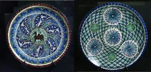 2 Vintage Jerusalem Armenian Karakashian Pottery Hand Painted 16" Bowls - Picture 1 of 12