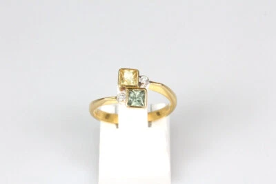 Ring 18 Karat Gold Brillant Peridot Citrin Goldring Schmuck Damen Geschenk - Bild 1 von 4