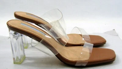LILIANA  BROWN/CLEAR 3.5"High Heel peep Toe SLIP ON  Shoes WOMEN Size 7.5 - Image 1 of 4