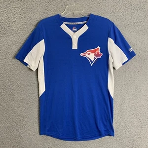Toronto Blue Jays 1/4 Button Shirt Mens Small Blue White Short Sleeve Polyester - Picture 1 of 10