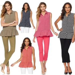 DG2 by Diane Gilman Foulard-Print Peplum Blouse 530139-J - Picture 1 of 5