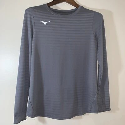 Mizuno Eco Long Sleeve Running Shirt Womens M Gray Stripe Breathable Drylite - Image 1 of 4