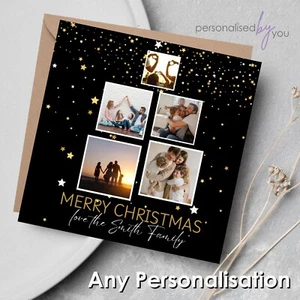 Personalisierte Weihnachtskarten Unsere Familie Schwarz & Gold Foto hinzufügen - einzeln oder Packung - Bild 1 von 1