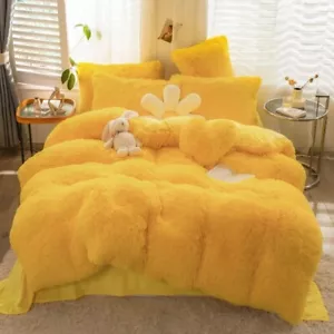 Faux Fluffy Fleece Cashmere Comforter Bedding Set Cover Queen 4 Piece - Picture 1 of 8