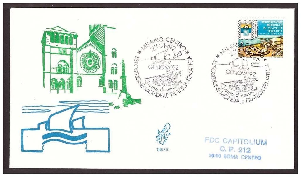 FDC Venetia Club 1992 - Genova 92' VIAGGIATA - Image 1 of 1