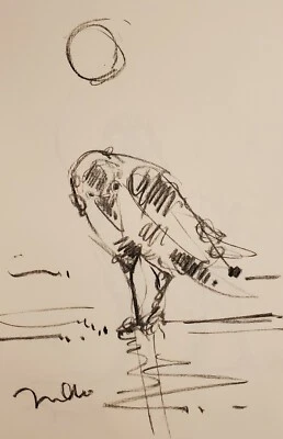 JOSE TRUJILLO - Dibujo Original Papel Carbón Dibujo 11X17 RAVEN BIRD FIRMADO Foto 1 de 4