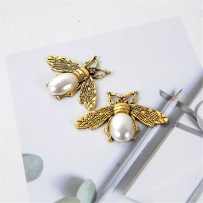 5 Retro Gold Alloy Bee Flat Back Embellishment Honebee Pearl Decor Craft 47*35MM - Image 1 of 2