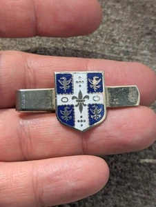 Vintage Gold Toned Blue White Enamel Coat Of Arms Tie Bar/Clip Gold Plate  - Picture 1 of 6