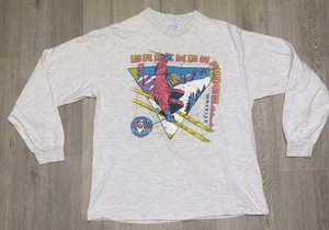 VINTAGE Ski Breckenridge Colorado T-Shirt Large Gray Made In USA Team Powder SS - Picture 1 of 14