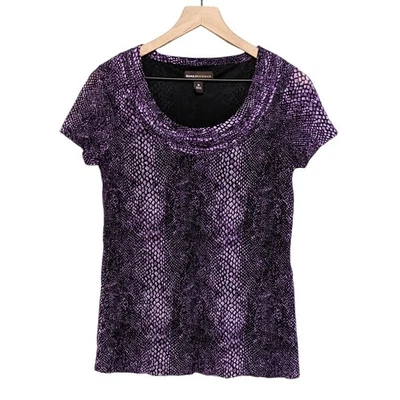Blusa negra morada talla XS con estampado animal manga corta Dana Buchman para mujer Foto 1 de 4