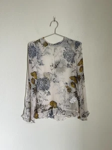 Blusa floral transparente viscosa árbol y jardín de caballos talla 36/PEQUEÑA - Imagen 1 de 5