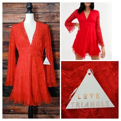 Vestido Love Triangle Talla 14 Delantero Rojo Encaje Patinador Manga Acampanada Nuevo con Etiquetas Foto 1 de 4