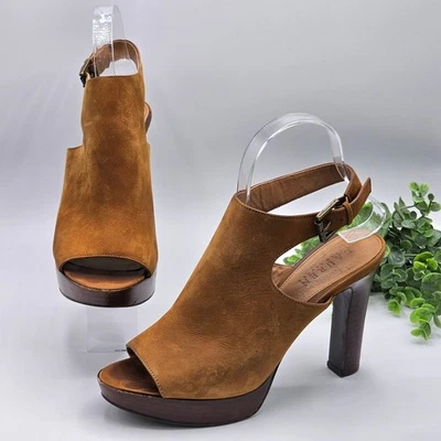 Lauren Ralph Lauren Seleste Cuero Peep Toe Plataforma Tacones Marrón 9.5B Cordones Foto 1 de 4