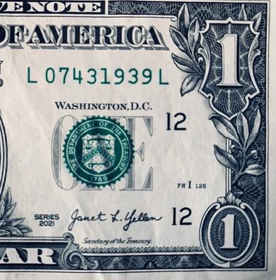 1939 Trailing Birth Year Note Fancy Serial Number One Dollar Bill - Image 1 of 3