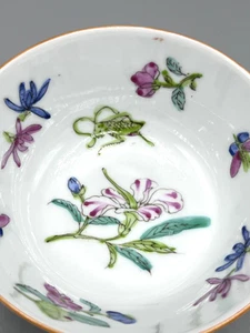 Vintage Chinese Porcelain Bowl, Hand Painted Insect & Floral, Qing Dynasty - Picture 1 of 9