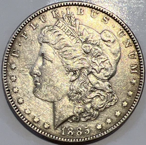 1885 P Morgan BEAUTIFUL GOLD TONING 90% Silver $1 Dollar SHARP Great Strike - Picture 1 of 4